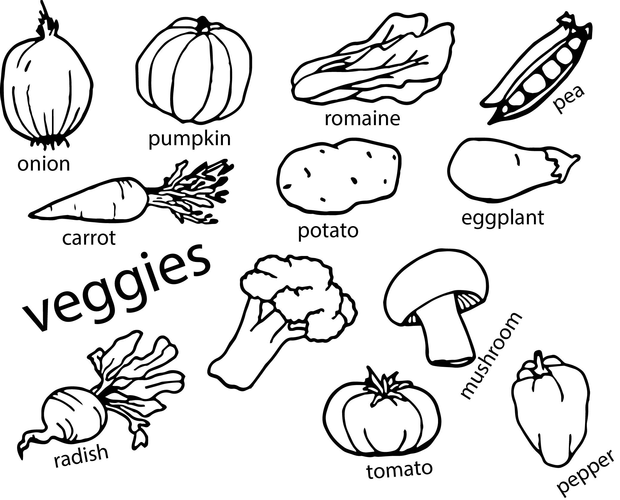 vegetables coloring pages with names