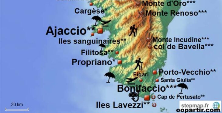 la carte de la corse entierement detaillee