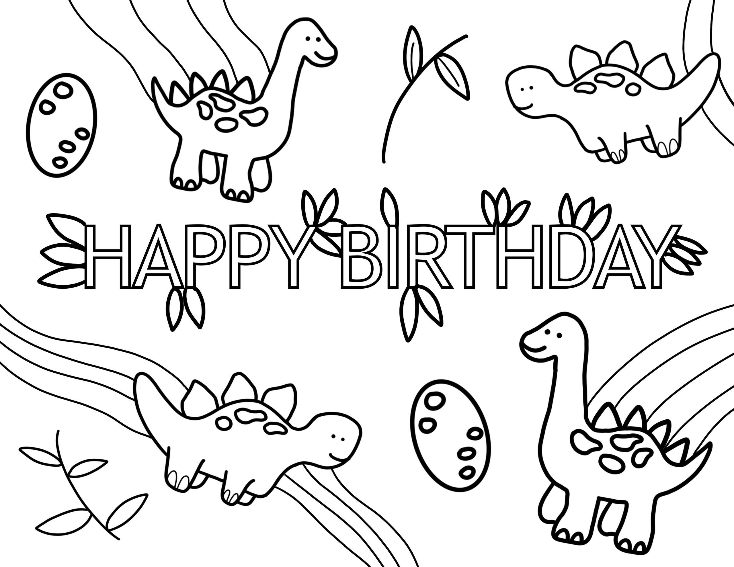 happy birthday coloring page dinosaur Dino party