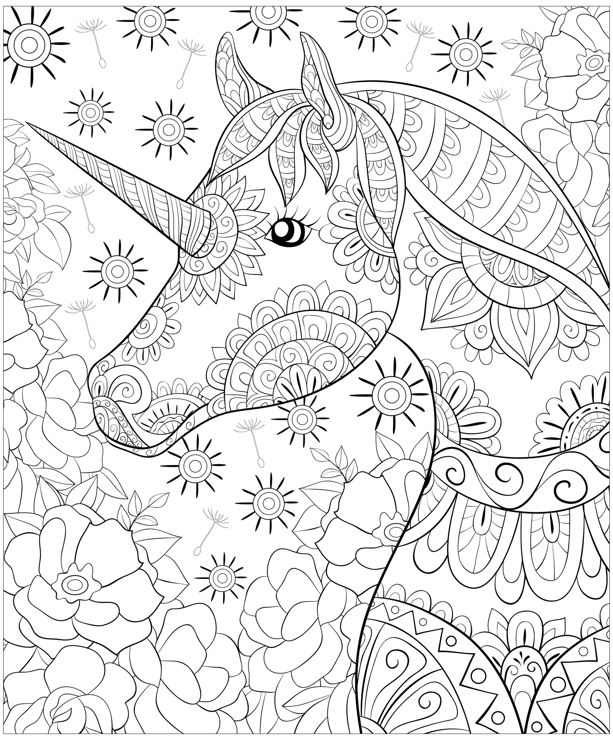 Magnifique licorne - Coloriages Licornes difficiles pour adultes et enfants