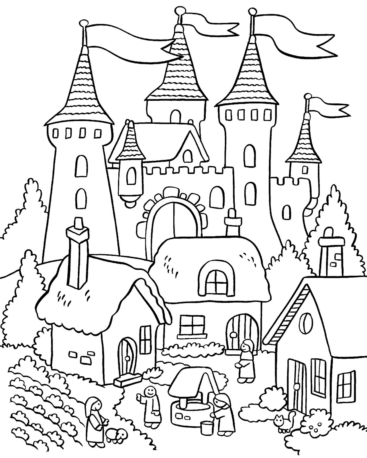 coloring pages house with garden