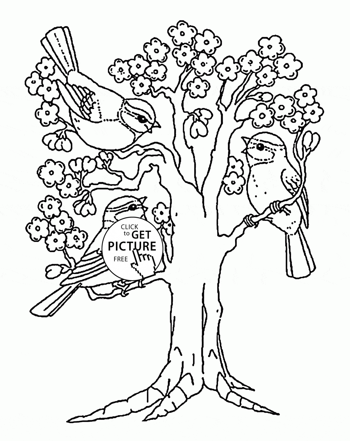spring tree coloring page