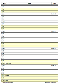 monatskalender zum ausdrucken