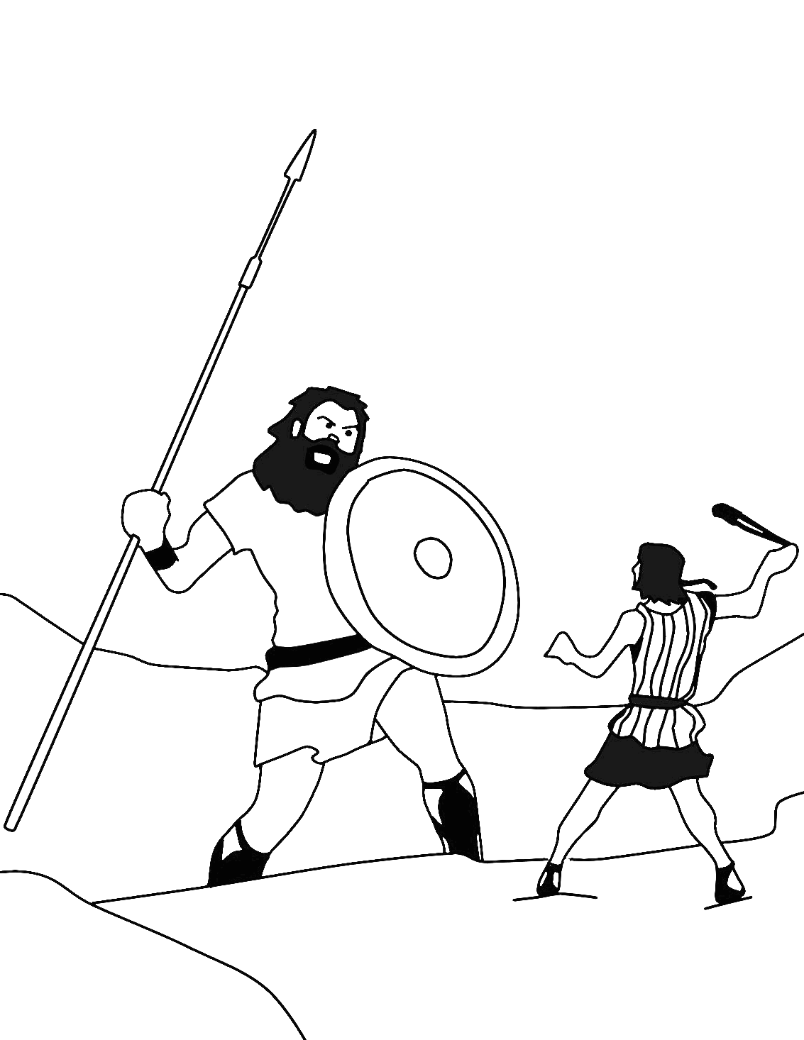 David And Goliath Fighting Coloring Page - Free Printable Coloring