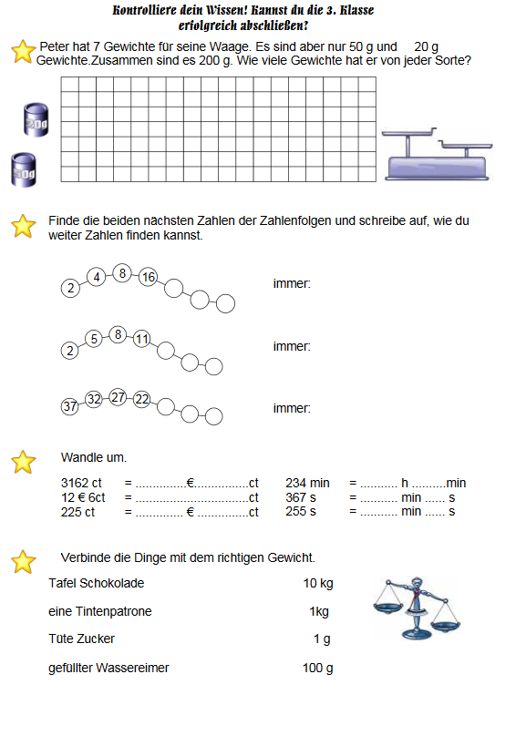 Grundschule Nachhilfe.de | Arbeitsblatt Nachhilfe Mathe Klasse 3 Wissen