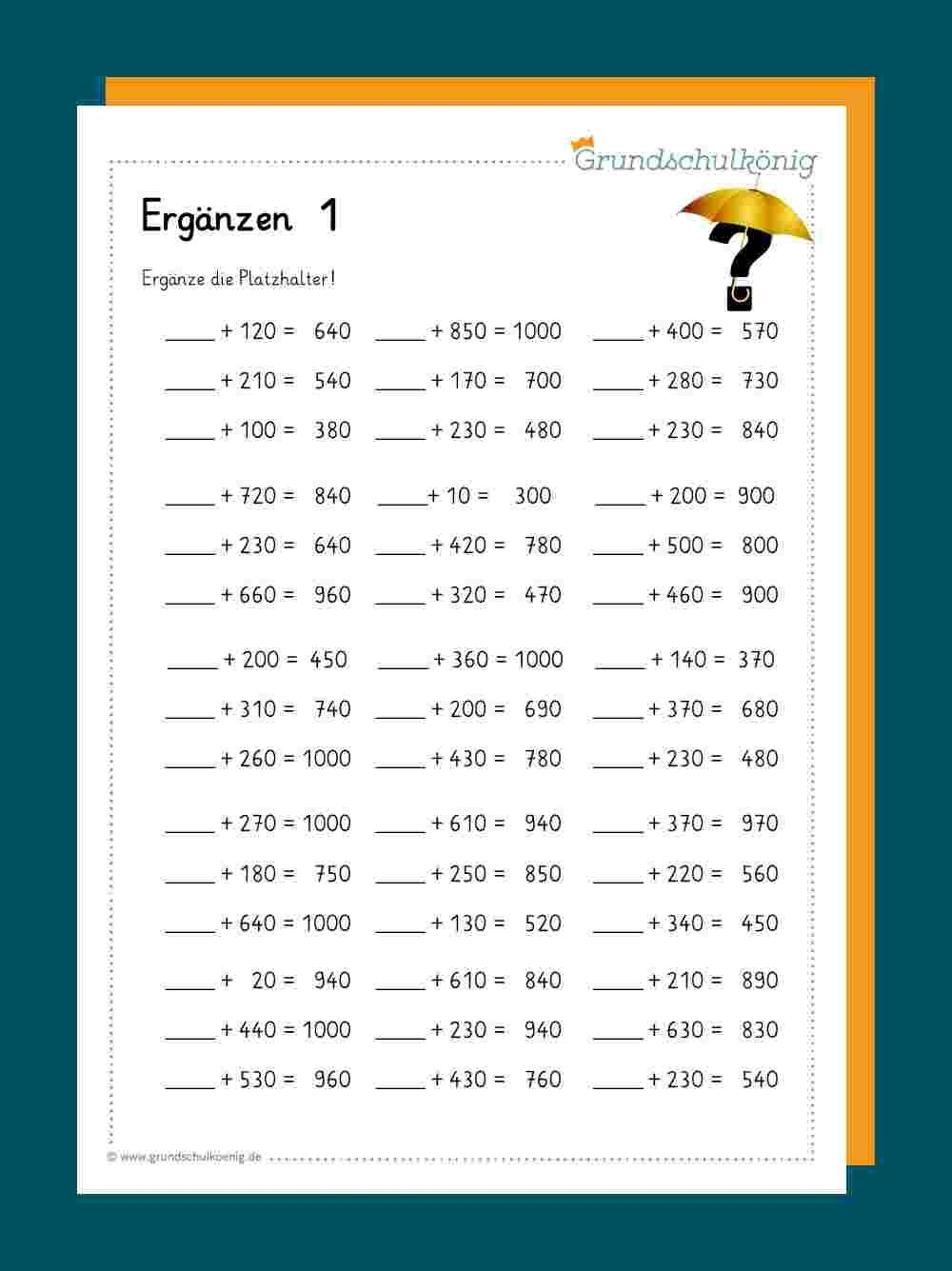 Zahlenraum 1000 Grundschulkönig Mathe Klasse 3