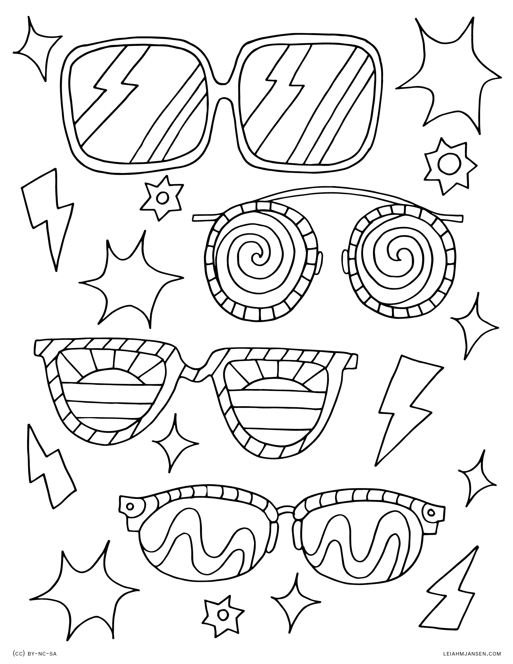 sun with sunglasses coloring page