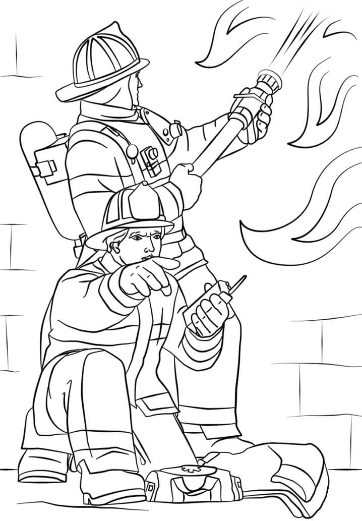realistic firefighter coloring page