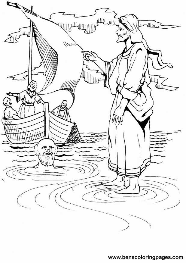 peter walking on water coloring page