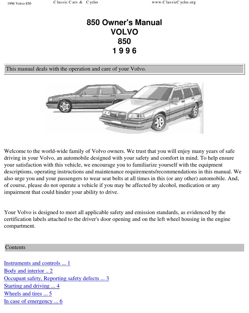 view volvo 850 manual book background