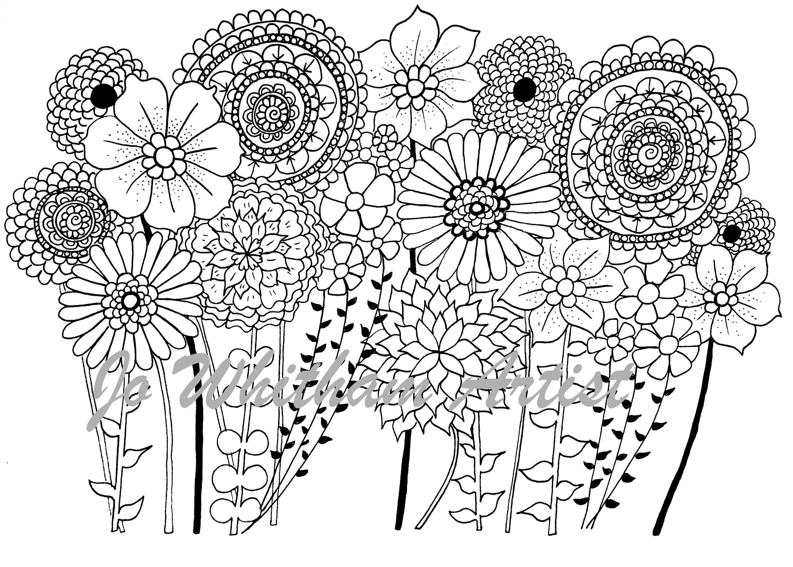 Wild Flowers Colouring Page Adult Coloring, Colouring, Flower Coloring