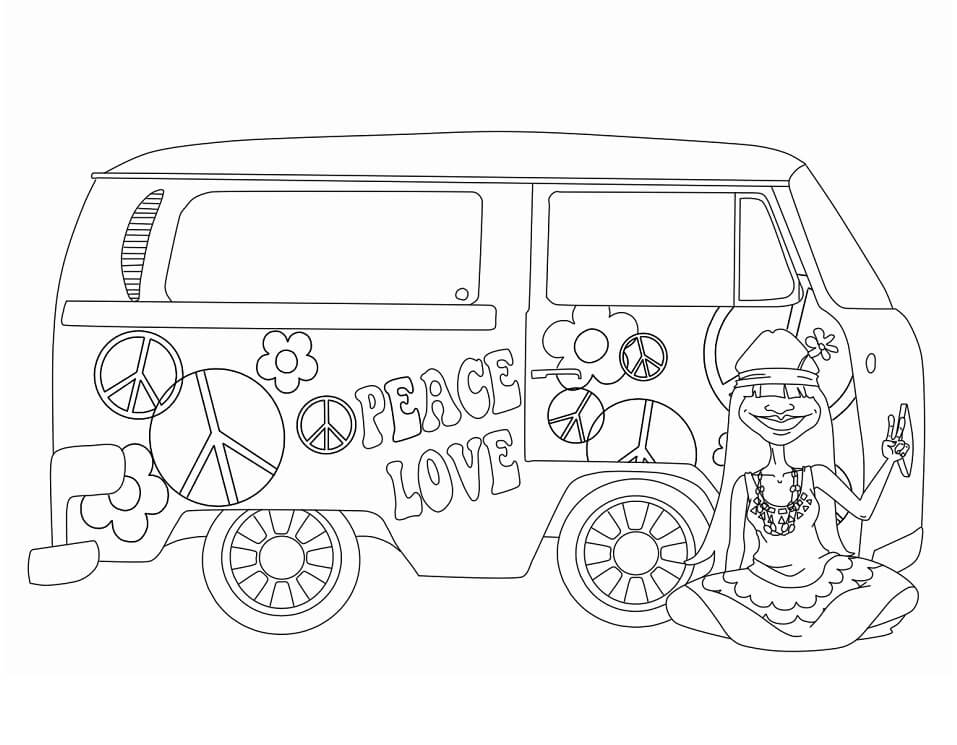 hippie van coloring pages