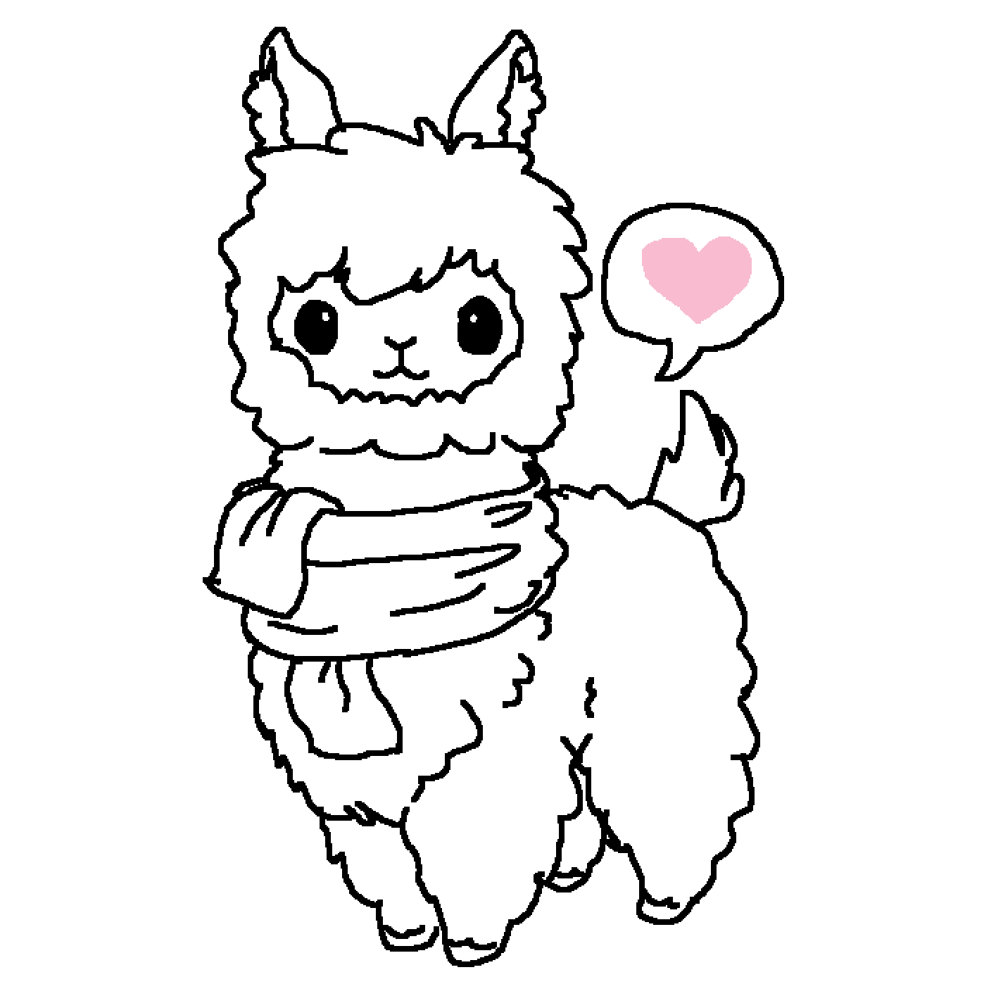 kawaii cute llama coloring pages