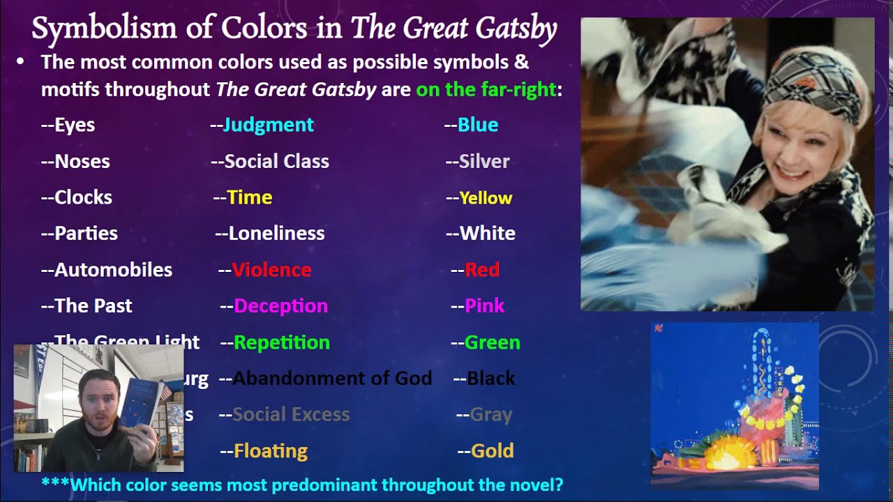 color symbolism in the great gatsby with page numbers