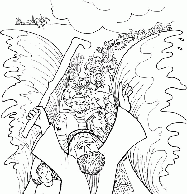 moses parts the red sea coloring page