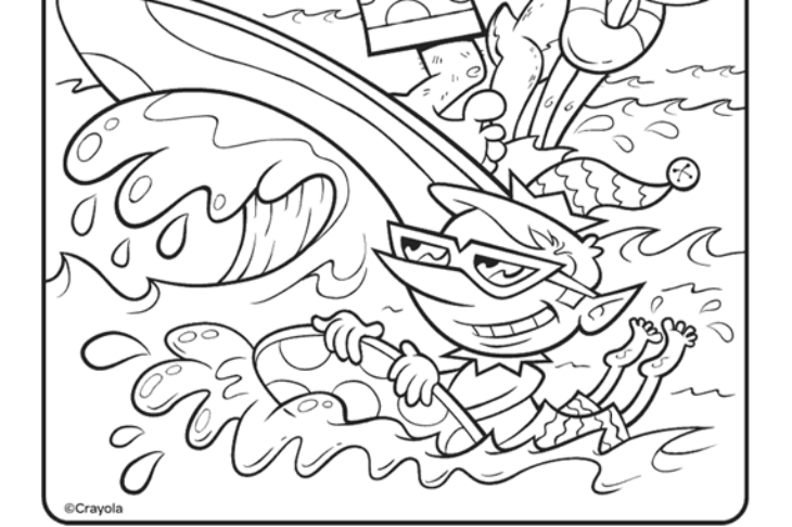 Surfing Santa Coloring Page Printable Santa Coloring Pages