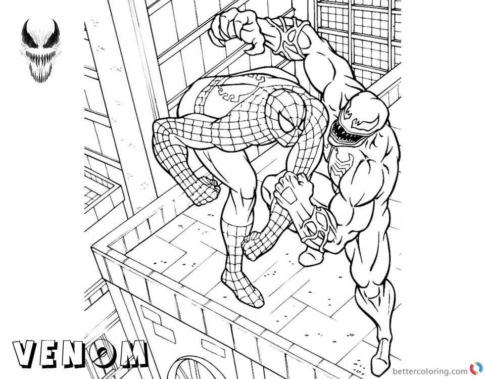 Venom Coloring Pages Spiderman Venom Fighting on the Building - Free