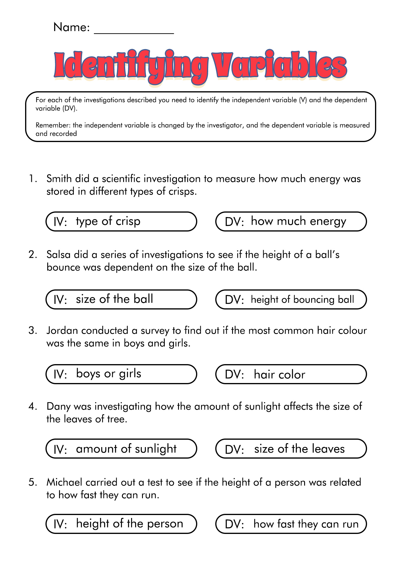 science variables coloring page answer key