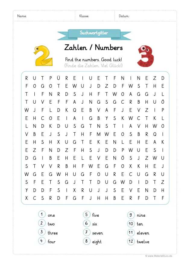 Zahlen / Numbers - MaterialGuru