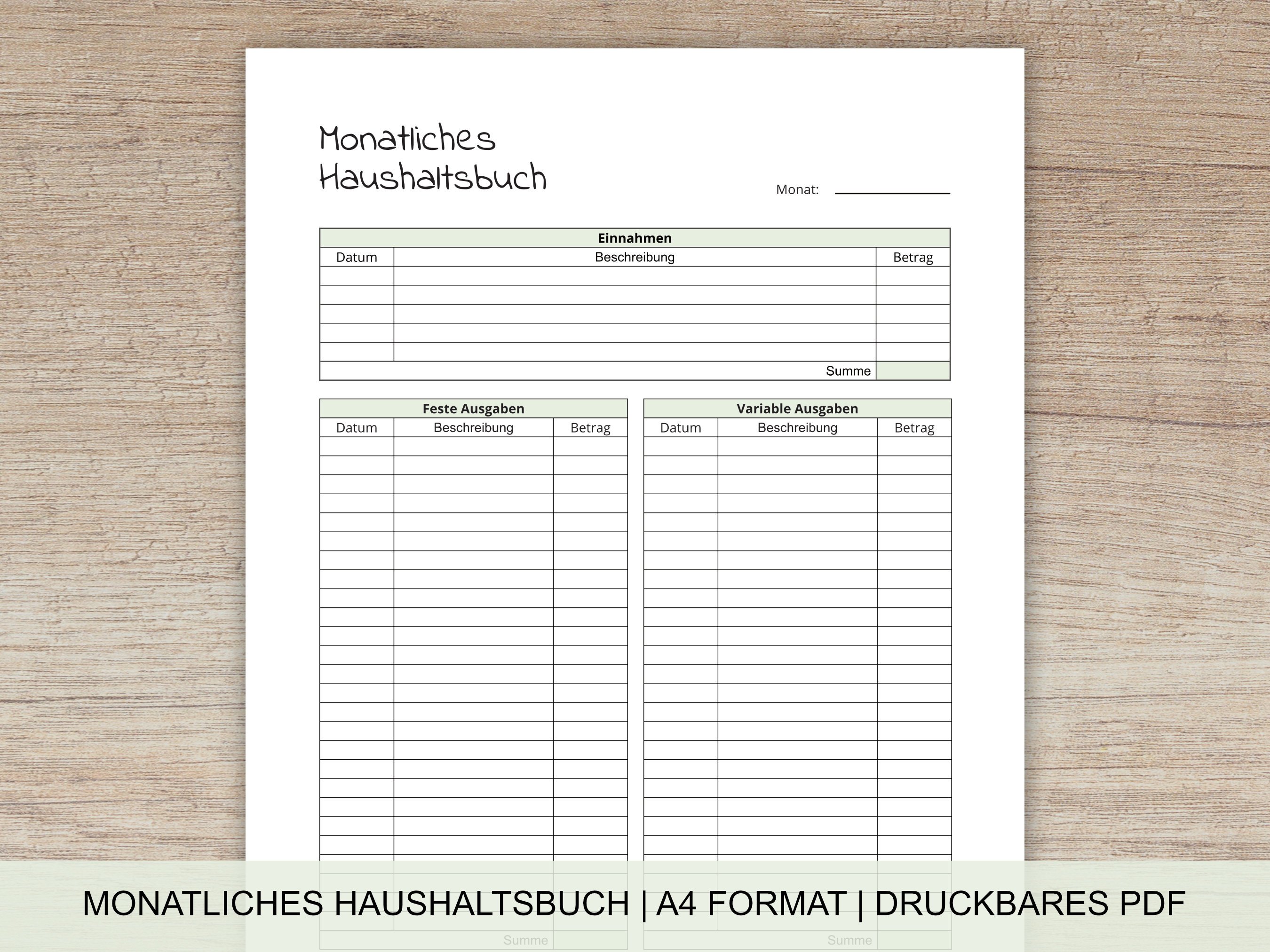 Monatliches Haushaltsbuch PDF A4 Format Haushaltsplan für | Etsy
