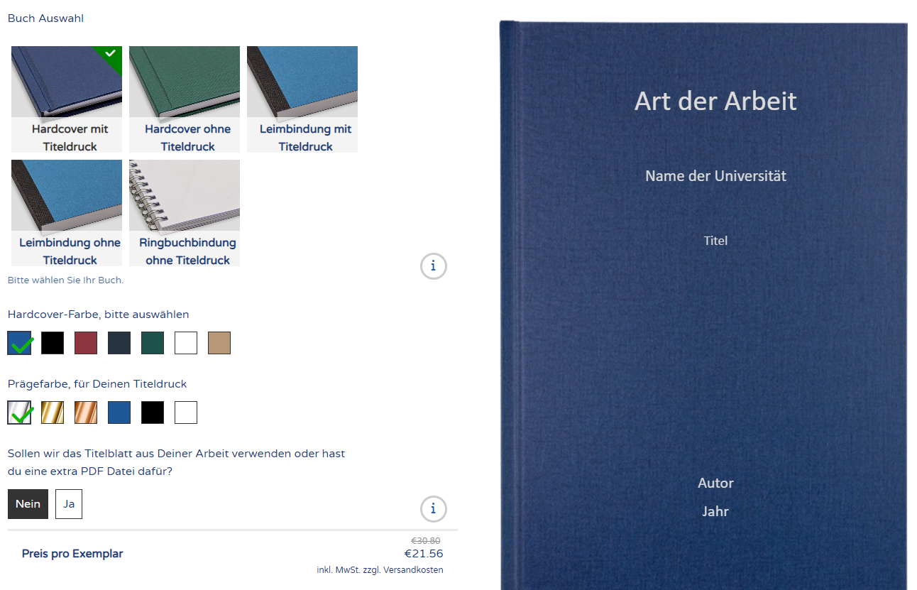 Diplomarbeit drucken und binden lassen. Online-Druckerei