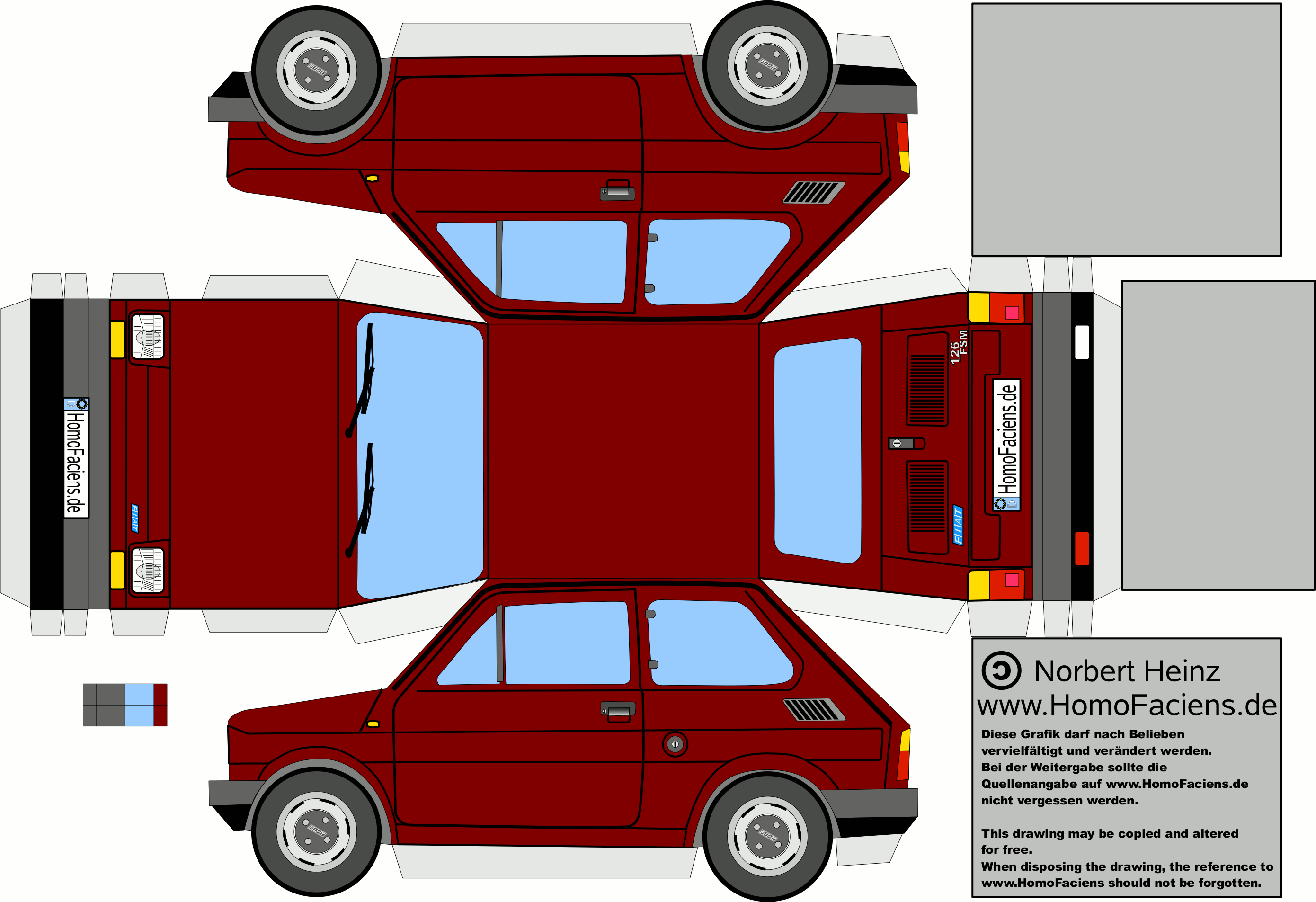 fiat 126 prima serie bordeau - Cerca con Google | Paper model car