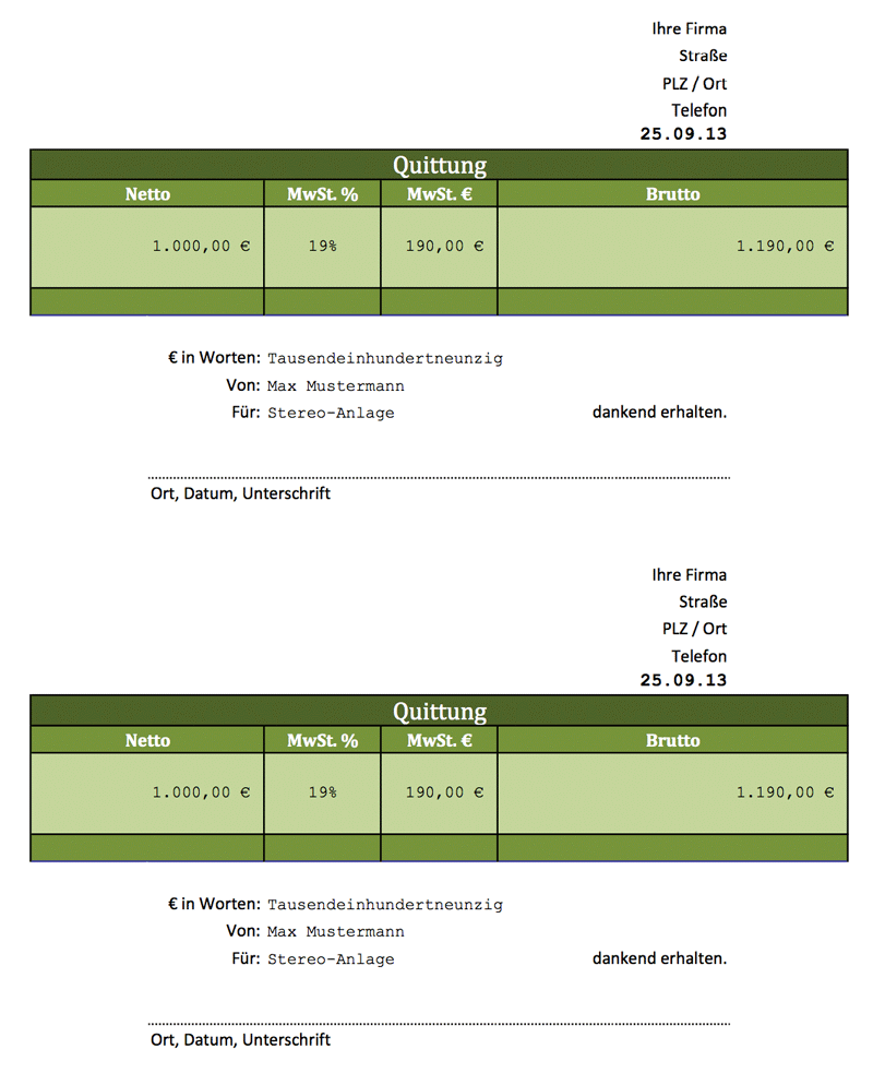Vordruck Quittung Zum Ausdrucken