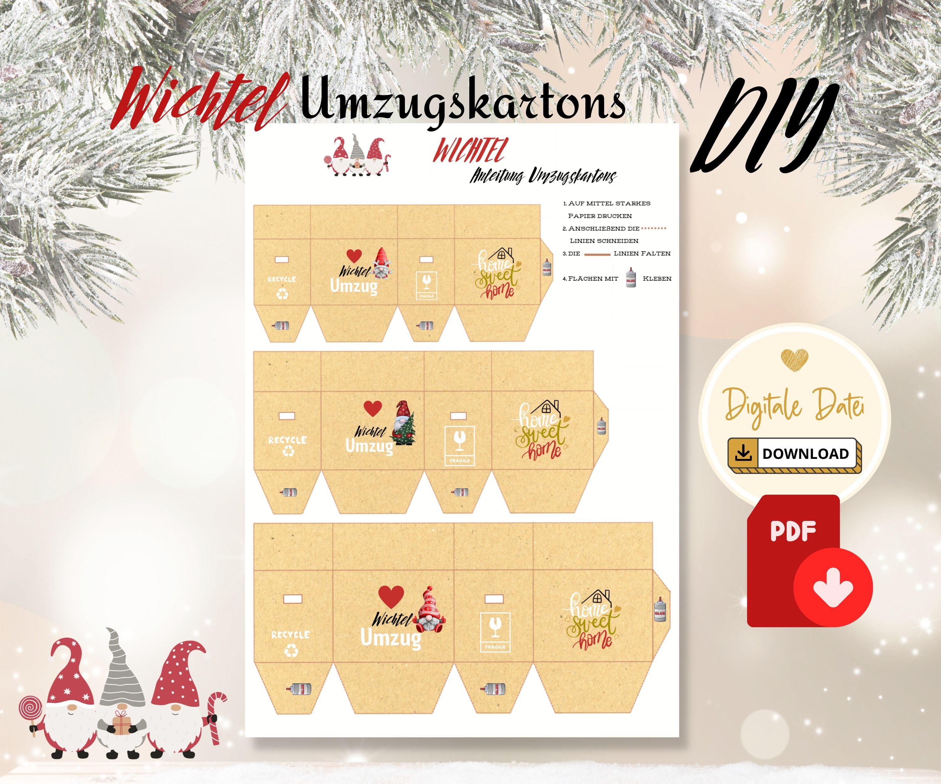 Wichtel Umzugskartons Wichteltür zum ausdrucken PDF DIY Set