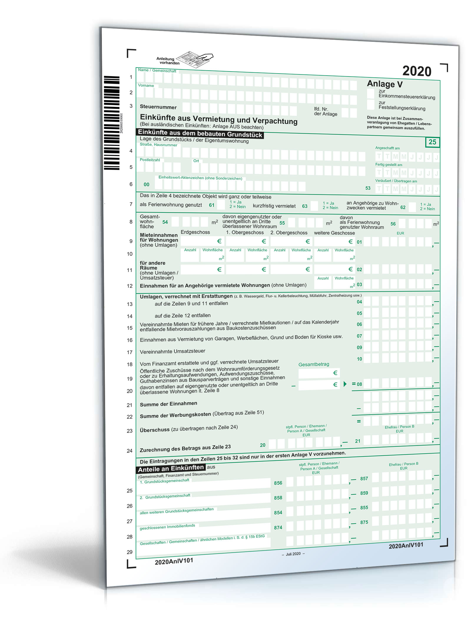 Anlage V 2020 | Steuerformular zum Download