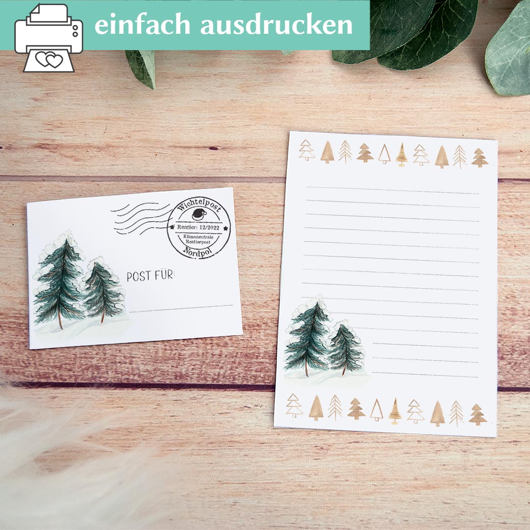 Vorlage für Wichtelbriefe zum Ausdrucken. Mit Briefpapier & Umschlag.