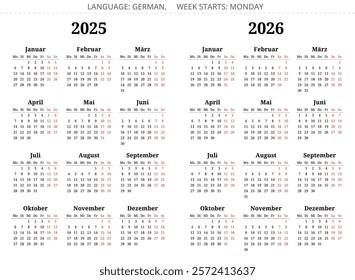  Foto zu 2025 2026 German Calendars Printable Vector Stock Vector (Royalty Free 