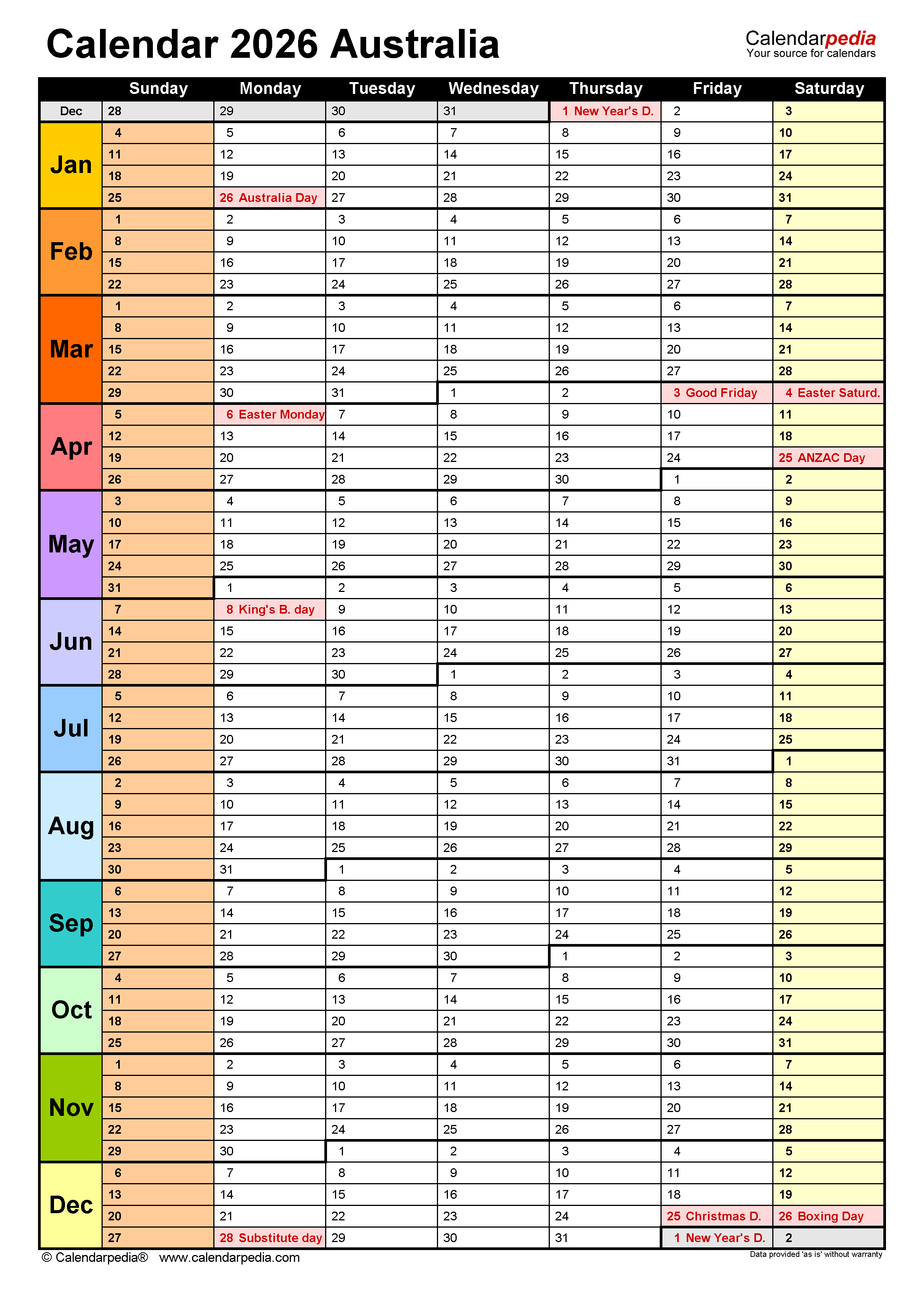  Australia Calendar 2026 - Free Printable PDF templates Bildidee 