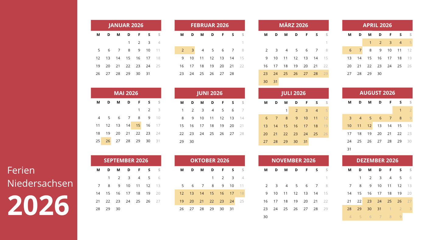  Ferien Niedersachsen 2026 – Alle Schulferien und Feiertage im Überblick Illustration 