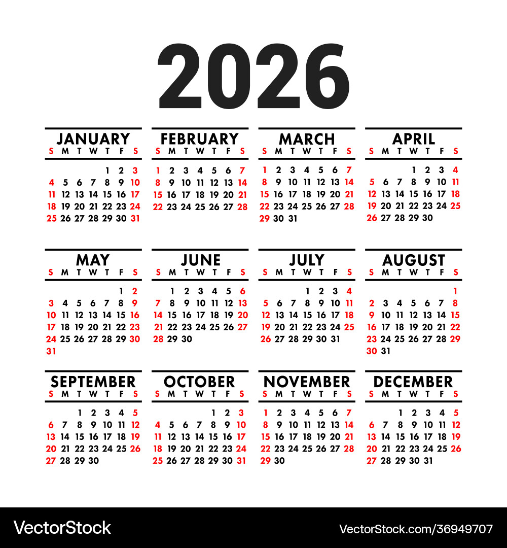  Calendar 2026 english square wall or pocket Vector Image Motiv 