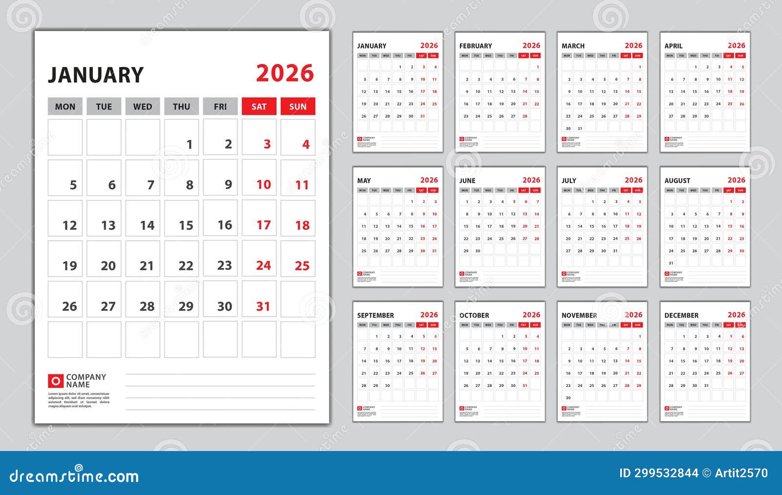  Calendar 2026 Template Set And 2027 Year Pastel Concept, Wall Calendar Illustration 