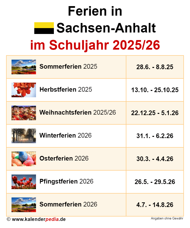  Ferien in Sachsen-Anhalt im Schuljahr 2025/26 Illustration 
