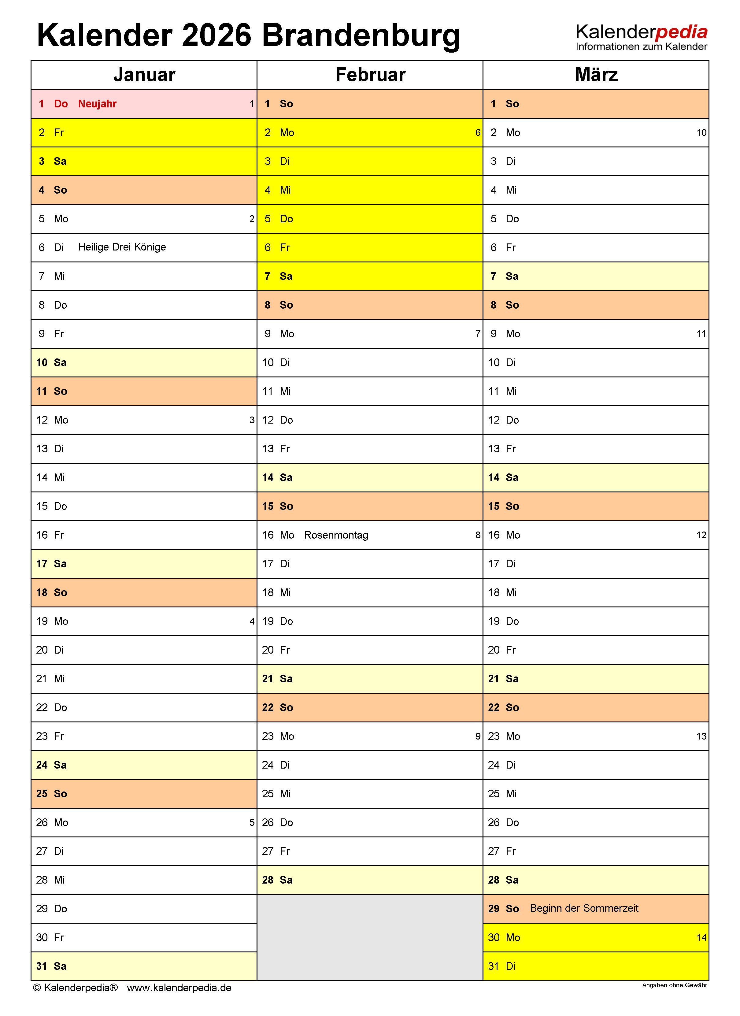  Kalender 2026 Brandenburg: Ferien, Feiertage, Excel-Vorlagen 