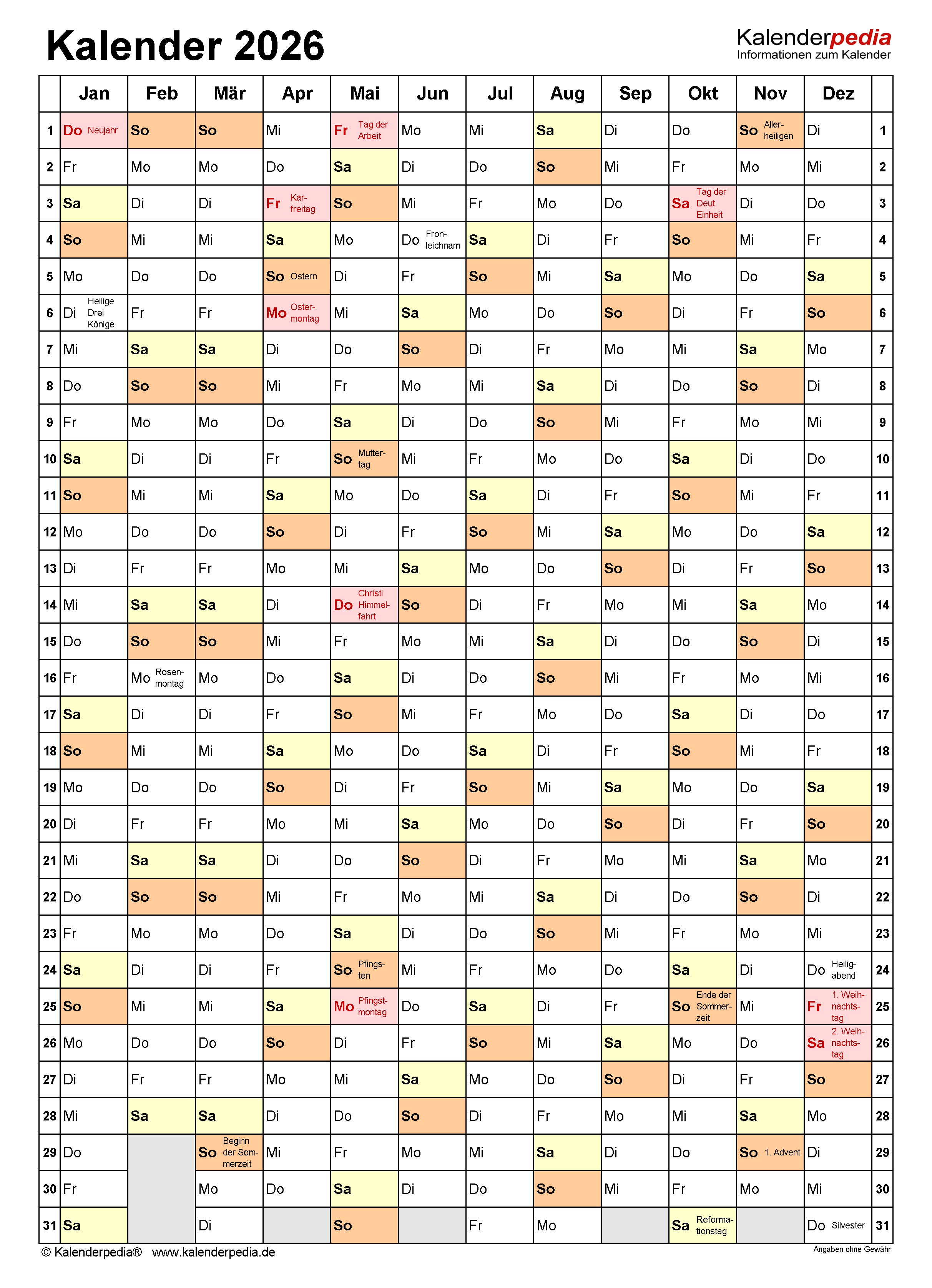  Foto zu Kalender 2026 zum Ausdrucken als PDF (20 Vorlagen, kostenlos) 