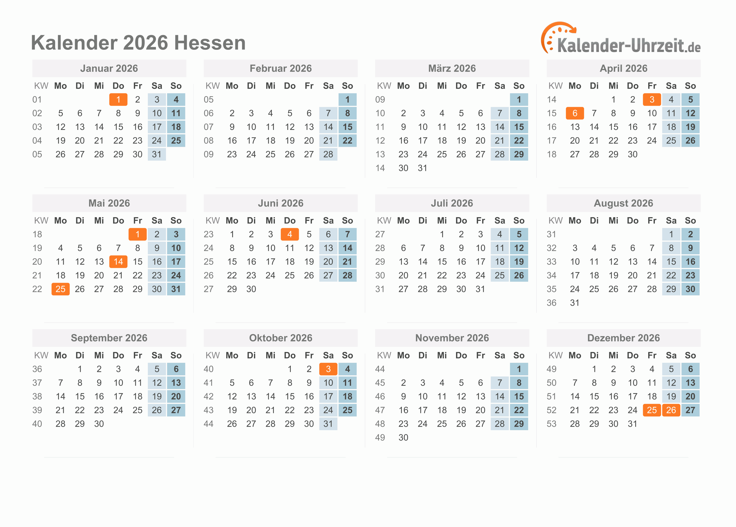 Foto zu Feiertage 2026 Hessen + Kalender 