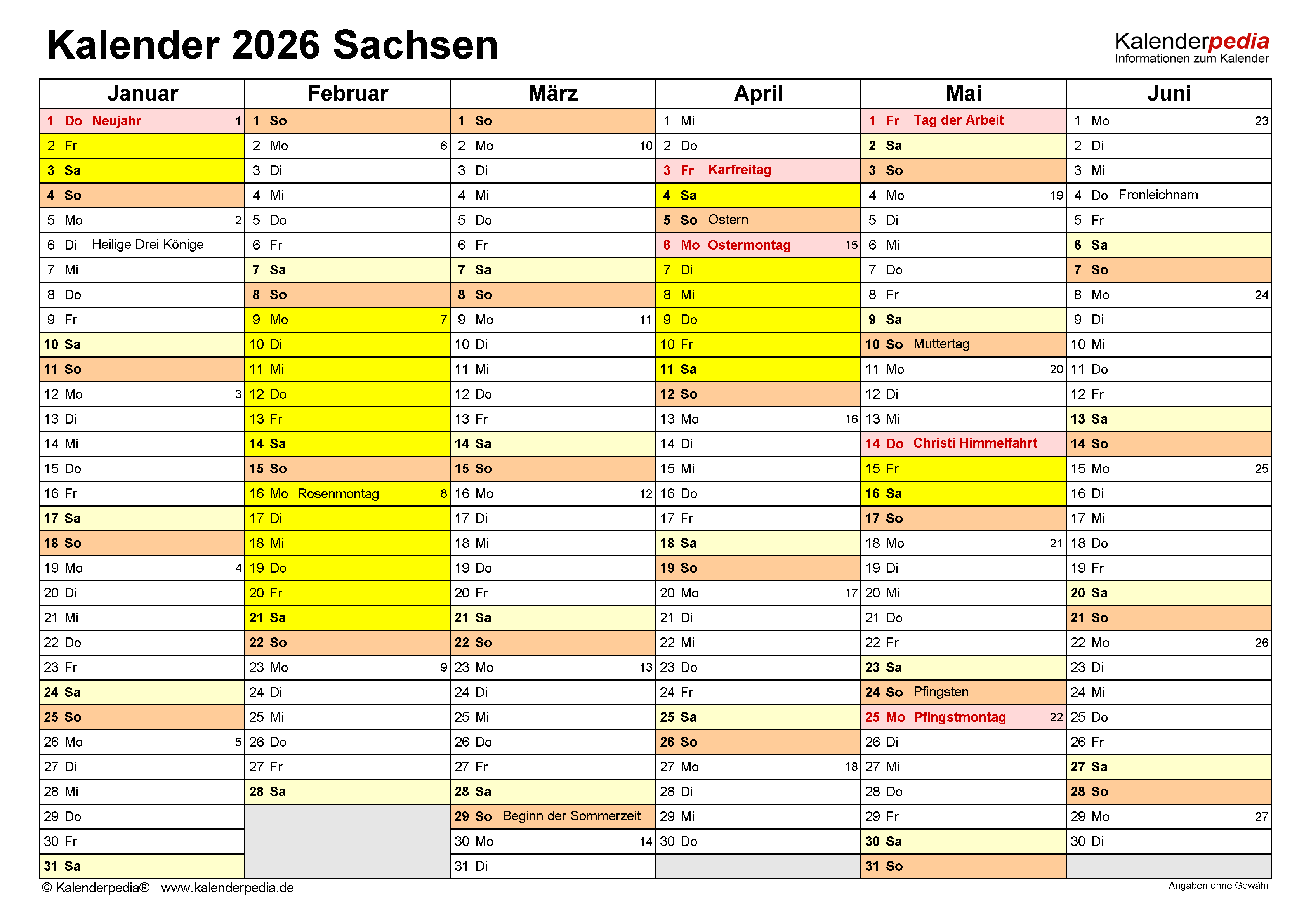  Kalender 2026 Sachsen: Ferien, Feiertage, Excel-Vorlagen Bildidee 