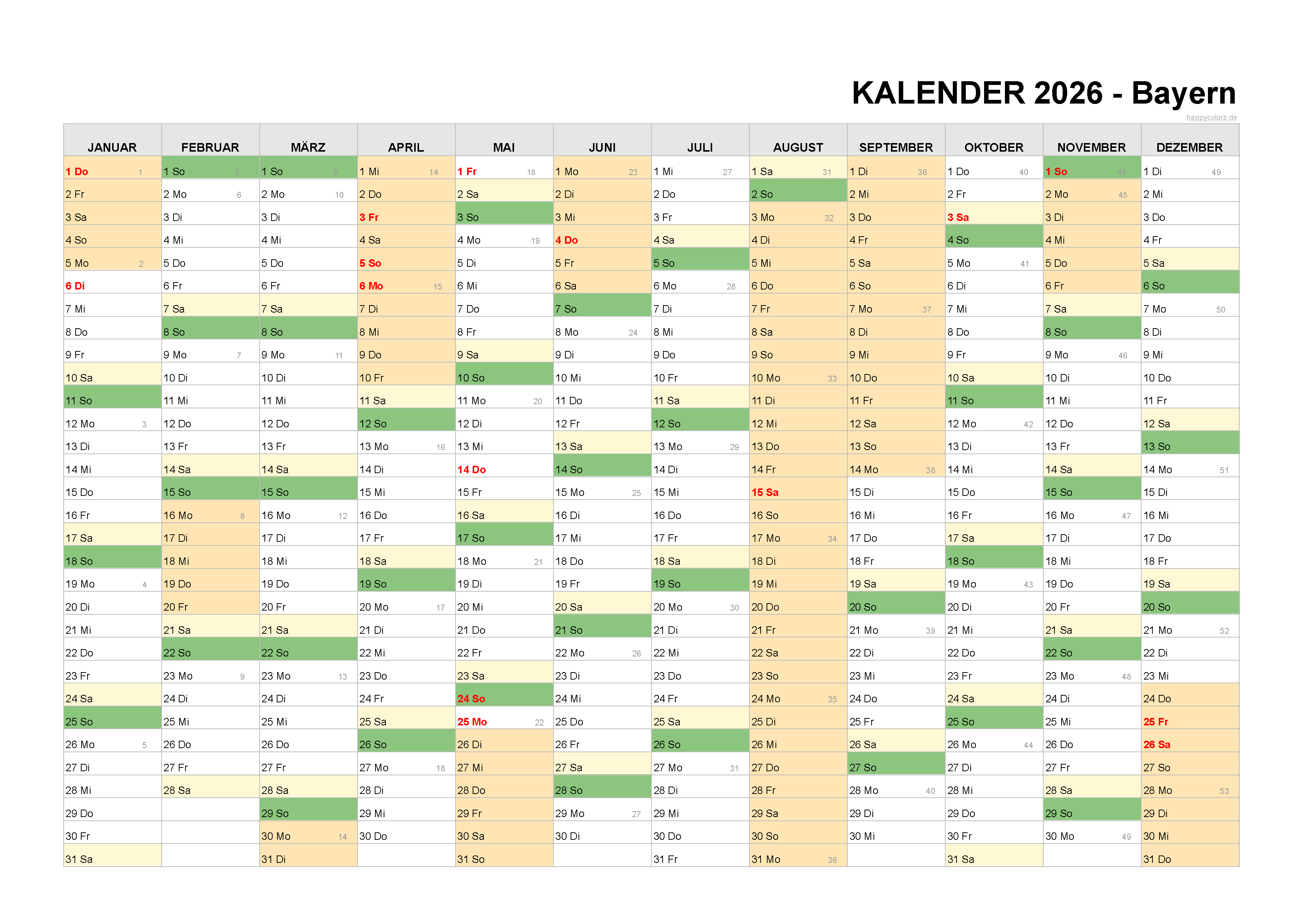  Kalender 2026 Bayern kostenlos: Ferien-Übersicht, Feiertage, PDF Bildidee 