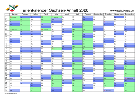  Schulferien-Kalender Sachsen-Anhalt 2026 mit Feiertagen und Ferien Bildidee 