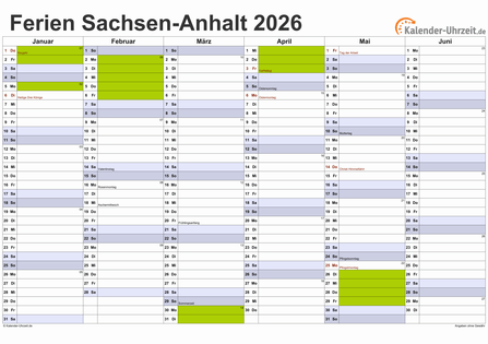  Ferien Sachsen-Anhalt 2026 - Ferienkalender zum Ausdrucken Bildidee 