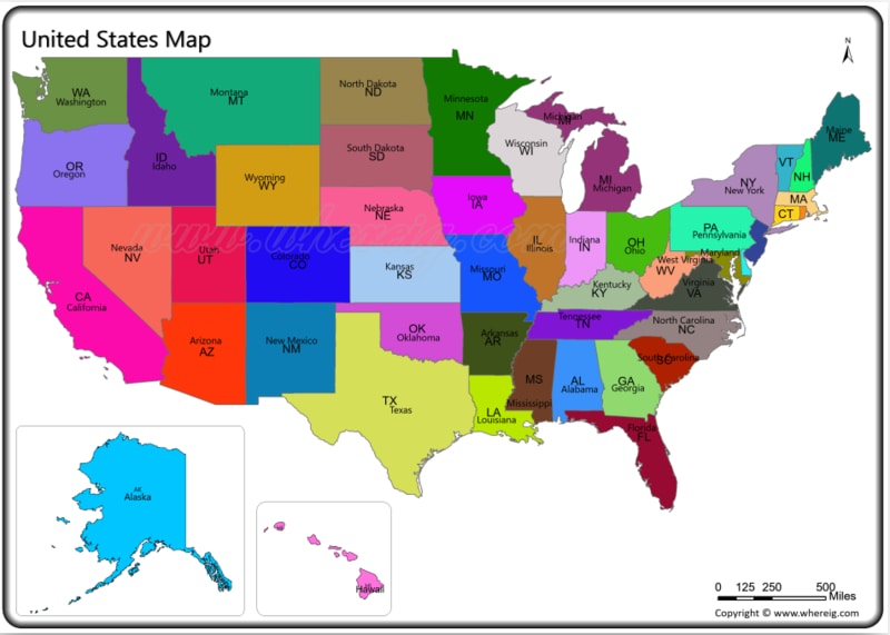  US Map - United States Map, List of States in USA Map Illustration 