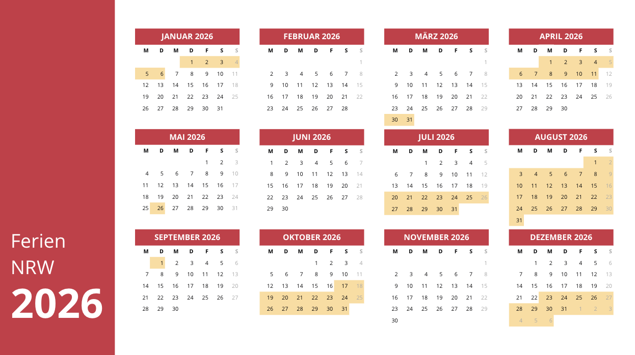  Ferien NRW 2026 – Alle Schulferien und Feiertage im Überblick - Freizeitfun Motiv 
