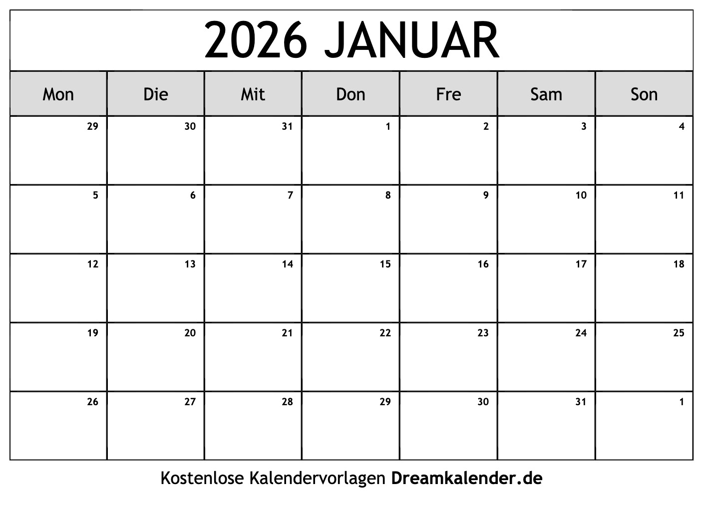  Kalender Januar 2026 Motiv 
