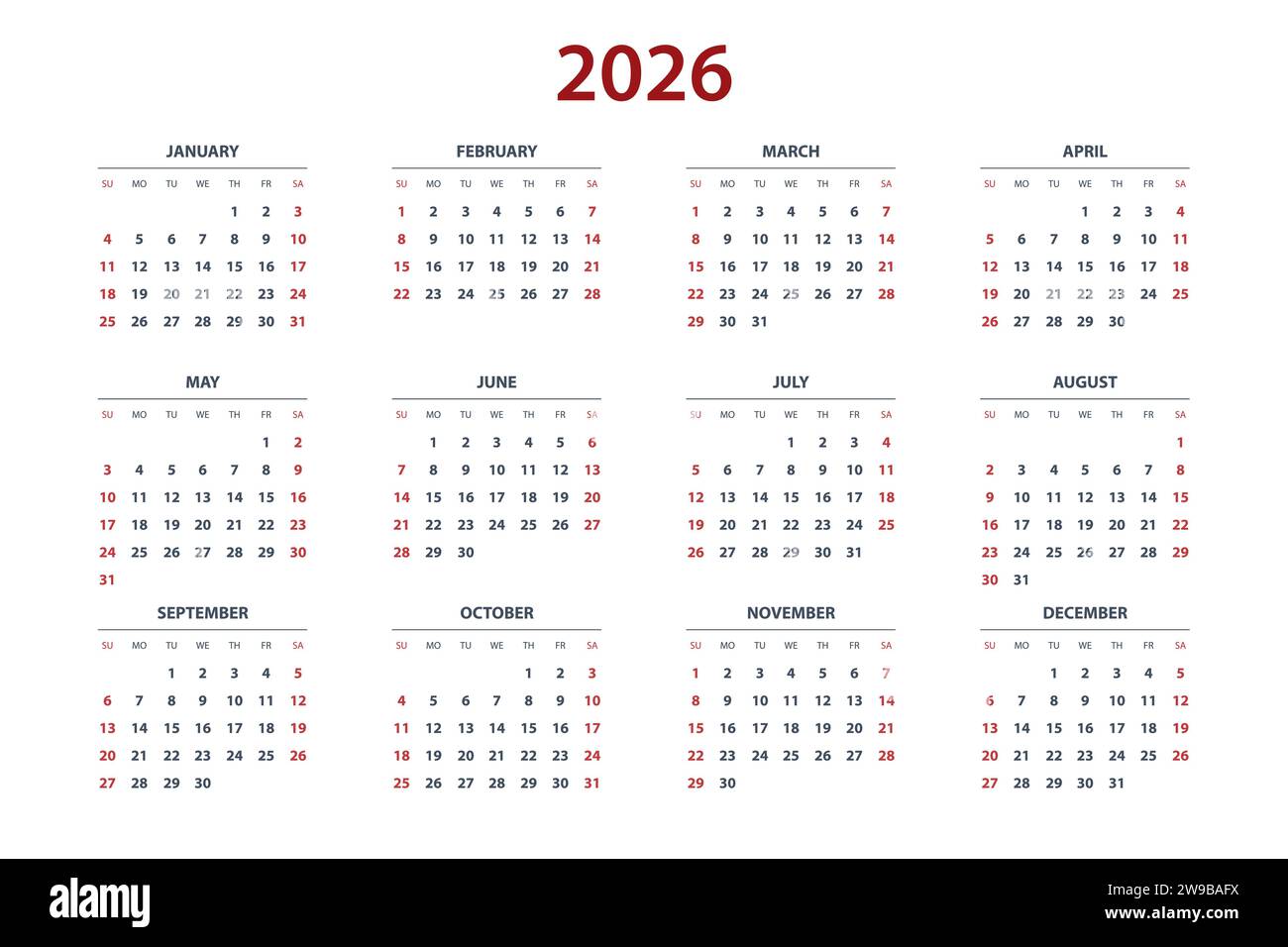  Foto zu Calendar Planner for 2026. Calendar template for 2026. Corporate and 