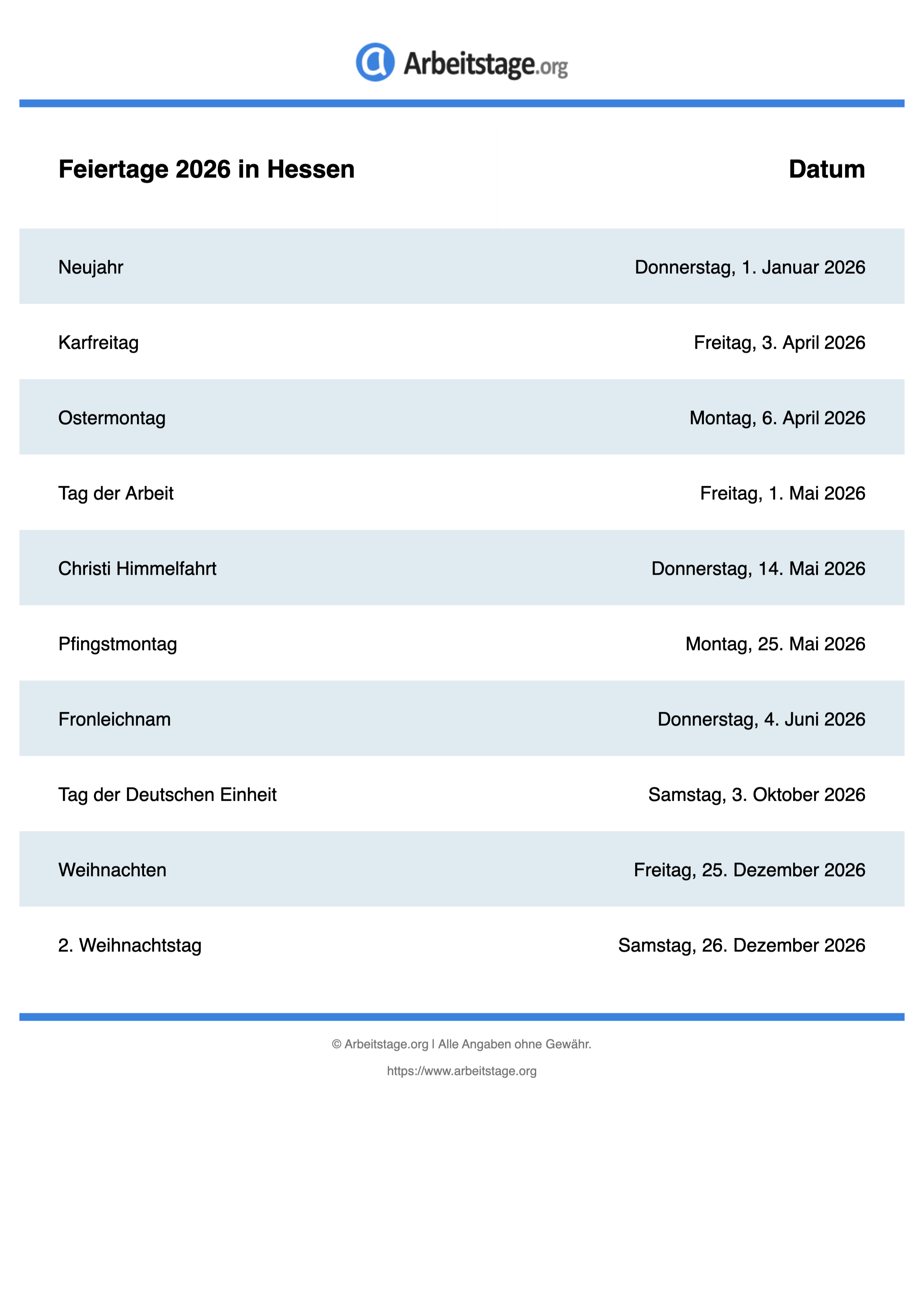 Feiertage Hessen 2026 in Deutschland Illustration 