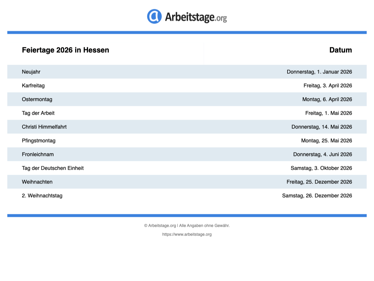  Gesetzliche Feiertage Hessen 2025, 2026, 2027 