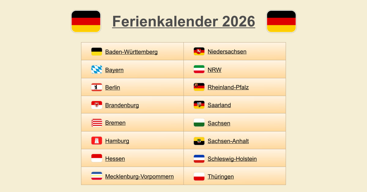  Foto zu Ferienkalender 2026 - (Termine & Übersicht) 